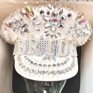 Bride’s “BRIDE” embellished hat